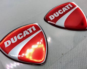 3D Domed Ducati Motorcycle Decals Chrome Red Bike Emblems (2-Pack, 48x50mm)