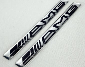 AMG 3D Domed Gel Decal, 80x10mm  Chrome Black , Car Emblem sticker