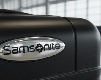 Samsonite 3D Domed Gel Sticker: Luggage Travel Emblem (80x27mm) Chrome Black