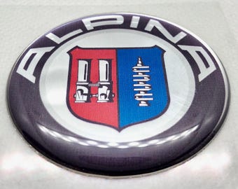 BMW Alpina 3D Domed Gel Sticker: 64mm Chrome Black Car Wheel Emblem