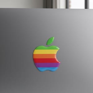 Rainbow Apple Logo 3D Gel Stickers: Retro Tech Decals (2-Pack, 35x30mm)