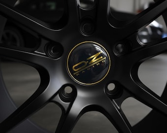 OZ Racing 3D Domed Gel Sticker: 55mm Gold Black Wheel Emblem