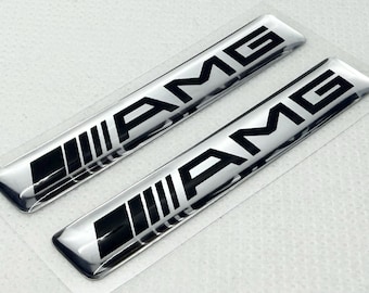 AMG 3D Domed Gel Decal, 60x10mm Chrome Black , Car Emblem sticker