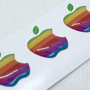 3D-gelstickers met regenboog Apple-logo: retro technische stickers (3-pack, 12 x 16 mm)