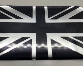 2x Black 98x42mm UK Union Jack Flag Car Number Plate 3D Gel Domed Stickers Badge | UK
