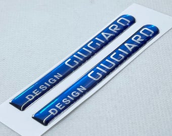 Pegatinas de gel 3D con relieve de Design Giugiaro, 83 x 10 mm, color azul cromado (paquete de 2)