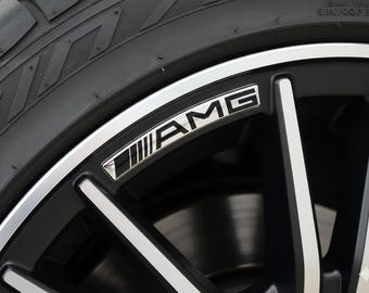AMG 3Dドーム型ジェルデカールセット、73 x 10 mmクロームブラックステッカー、16インチ～20インチリム用