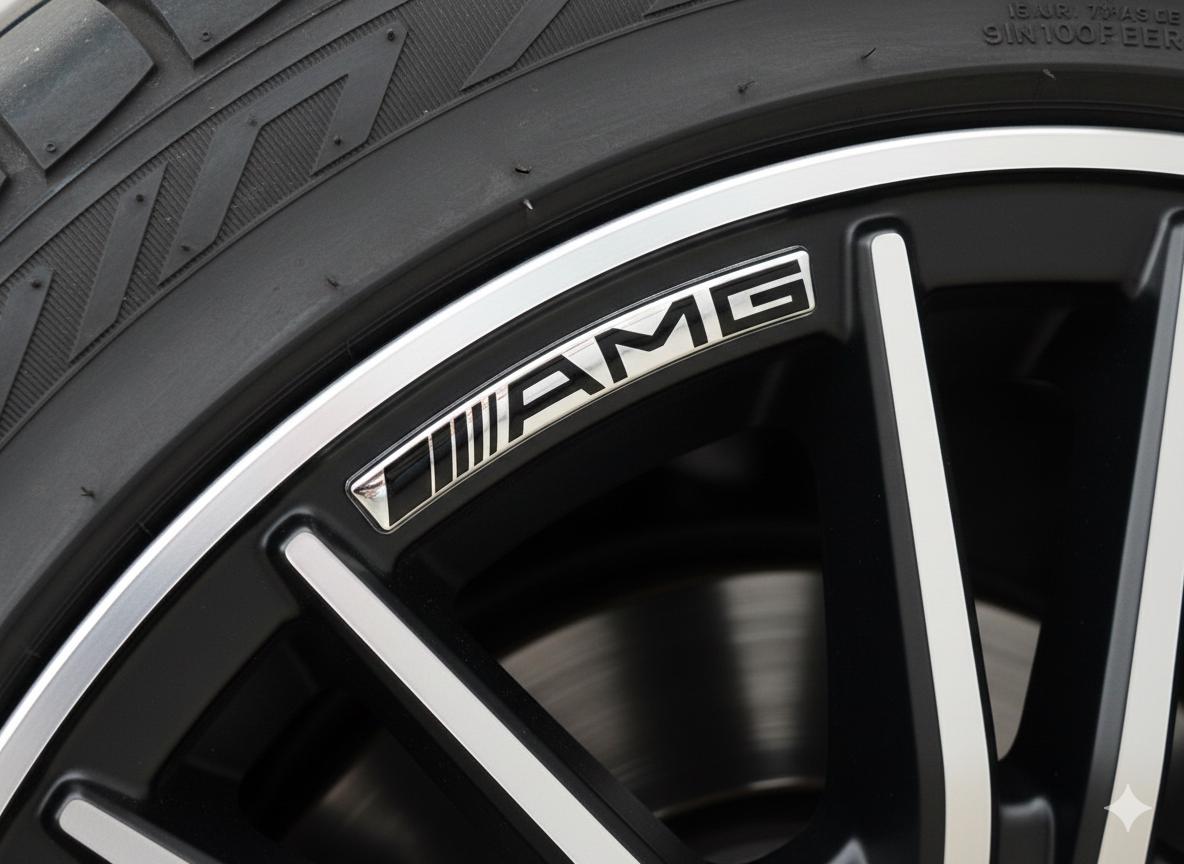 Gel Lettering Graphics AMG 3D Domed Gel Decals Set, 73x10mm Chrome Black Stickers for 16