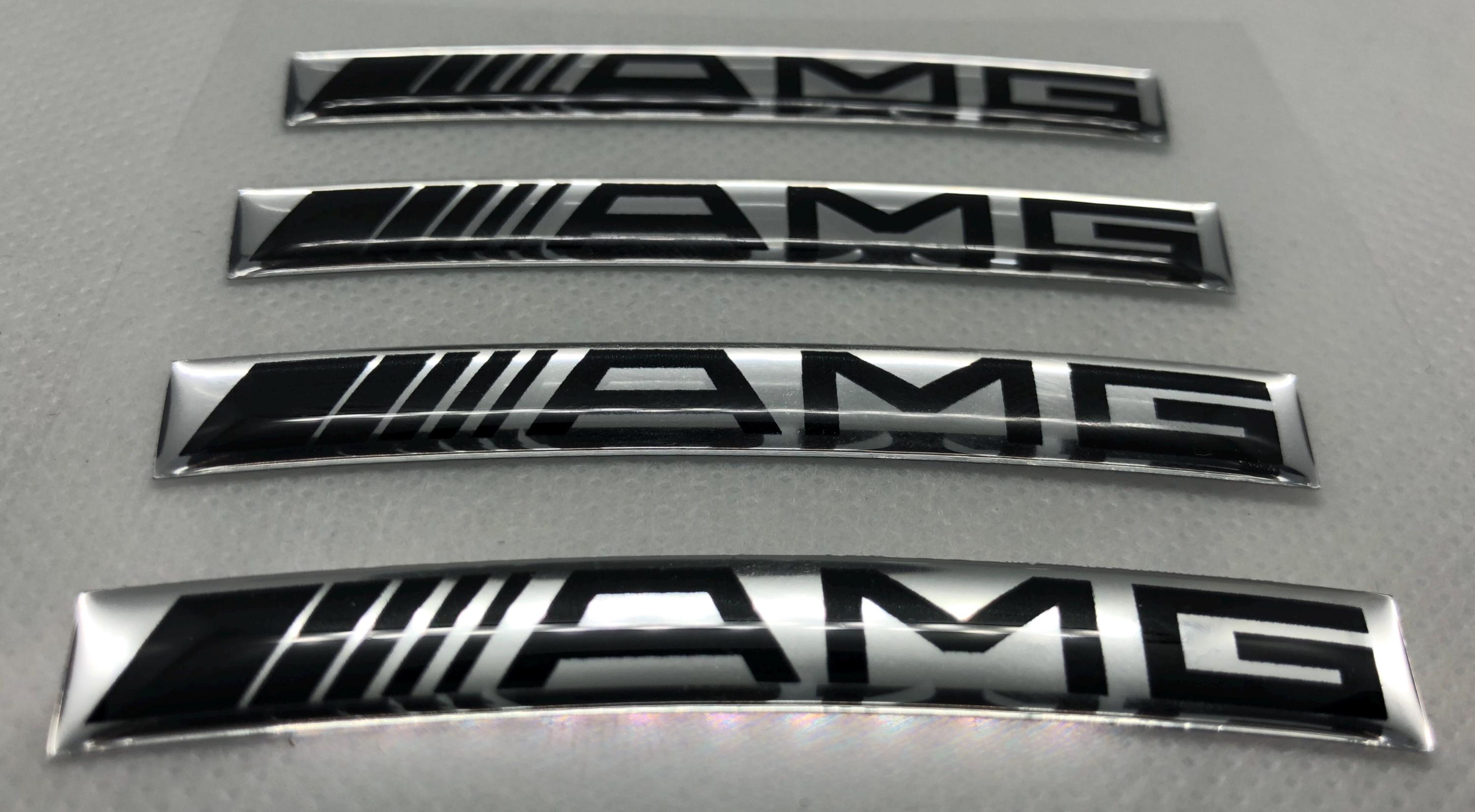 Gel Lettering Graphics AMG 3D Domed Gel Decals Set, 73x10mm Chrome Black Stickers for 16