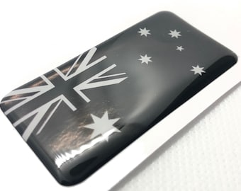 3D Domed Australian Flag Sticker: White Black Patriotic Emblem (64x32mm)