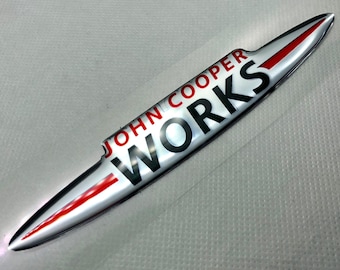 3D Domed JCW Badge: Chrome Black Fender Emblem (135x24 mm)