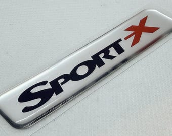 SPORT X 3D Domed Gel Decal, 100x21mm Chrome Black Red Car Emblem Sticker