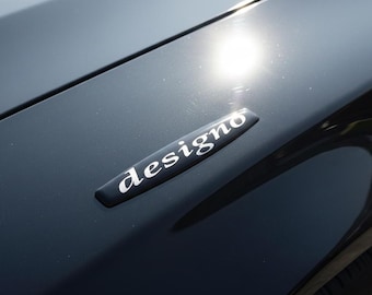 Designo Logo 3D Domed Gel Sticker | Mercedes-Benz AMG Car Decal Black Chrome 70x13mm