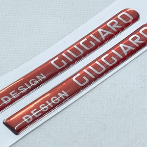 Giugiaro Design Logo 3D Domed Stickers | Silver Red Italian Car Decal | Glossy Emblem for Alfa Romeo, Fiat, VW & DeLorean