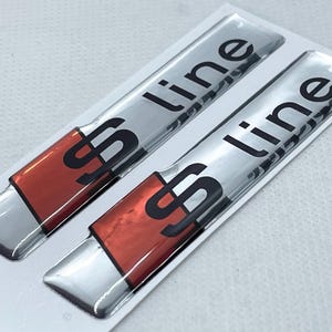 Audi S Line Logo 3D Domed Gel Stickers (2-Pack) | 75x17mm Silver & Black Decals | High-Quality Automotive Emblem