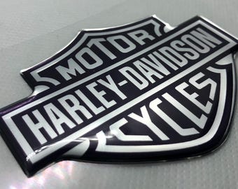 3D Domed American Motorcycle Logo Sticker: Chrome Black/Orange Decal (82x62mm)