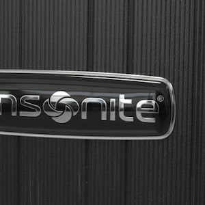 Samsonite Logo 3D Domed Sticker - Black Chrome Gel Decal (85x26mm) for Luggage