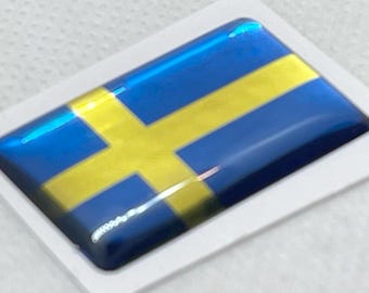 3D Domed Sweden Flag Decal: Gold & Blue Swedish Emblem (32x20mm)