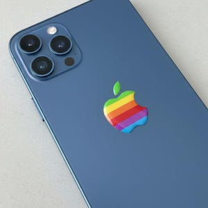 Rainbow Apple Logo 3D Gel Stickers: Retro Tech Decals (3-Pack, 12x16mm)