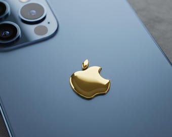 Pegatinas de gel 3D con el logotipo dorado de Apple, calcomanías de estilo retro (paquete de 3, 12 x 16 mm)