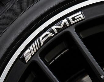 AMG 3D Domed Gel Decals set, 73x10mm  Black Chrome Stickers for 16"-20" Rims