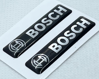 Bosch 3D Domed Gel Stickers: Chrome  Black Automotive Decals (2-Pack, 60x15mm)