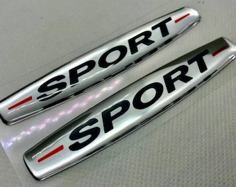 Sport Logo 3D Domed Gel Stickers (2-Pack): Silver & Black Car Decals