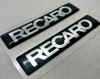 RECARO Logo 3D Domed Gel Stickers (2-Pack): Chrome Black Automotive Decals
