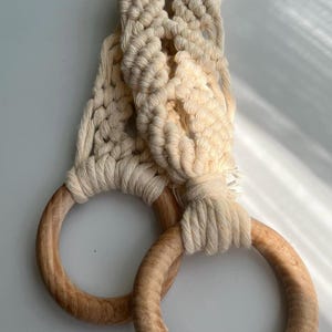 Macrame Towel Holder Boho Kitchen Gift Hand Towel Wooden Ring Macrame Hanger for Kitchen and Bathroom