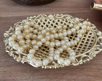 1968 Oval Gold Lattice Metal Soap Jewelry Trinket Footed Dish