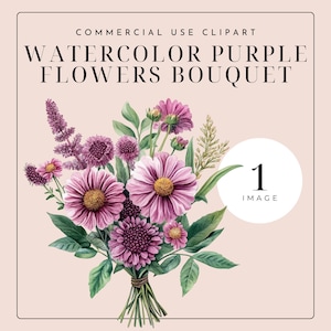 Purple Flowers Bouquet Clipart – Single Watercolor PNG