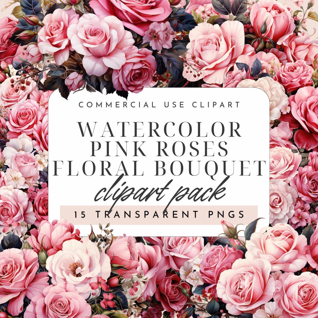 Pink Roses Watercolor Clipart – Romantic Floral Pngs for Junk Journals ...
