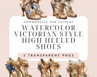 Victorian High Heeled Shoes Clipart – 5 PNGs for Junk Journals, Scrapbooking & Vintage Printable Crafts