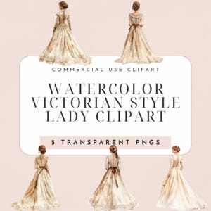 Lady Victorian Watercolor Clipart – 5 PNGs for Junk Journals, Scrapbooking & Printable Ephemera