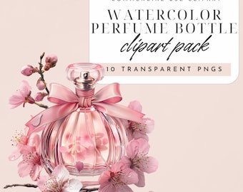 Watercolor Perfume Bottle Clipart – Feminine Vintage PNGs for Junk Journals, Scrapbooking, Labels & Printable Beauty Ephemera