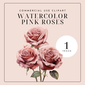 Pink Roses Watercolor Clipart – 1 PNG for Junk Journals, Scrapbooking & Ephemera
