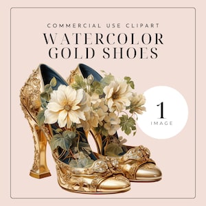 Gold High Heel Shoes Clipart – Watercolor PNG for Fashion, Invitations & Scrapbooking