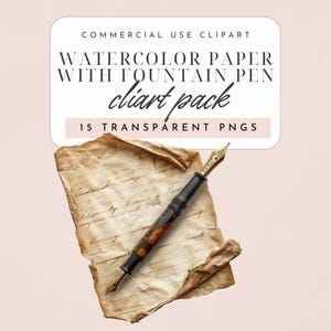 Aquarell Vintage Papier & Füllfederhalter Clipart - 15 PNGs | Junk Journal Ephemera | Digitales Briefpapier | 300 dpi transparente PNGs