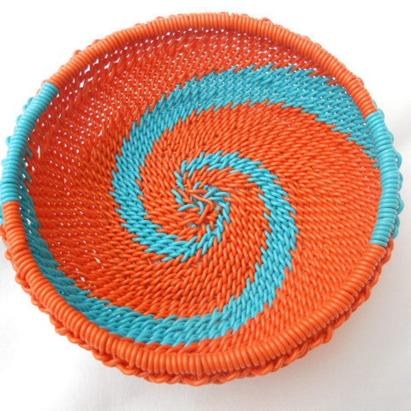 African Zulu Wire Basket Orange and Turquoise