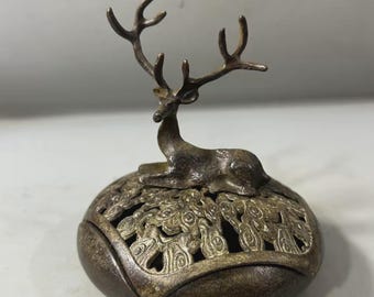 Quemador de incienso de ciervo de bronce: decoración vintage para el té.