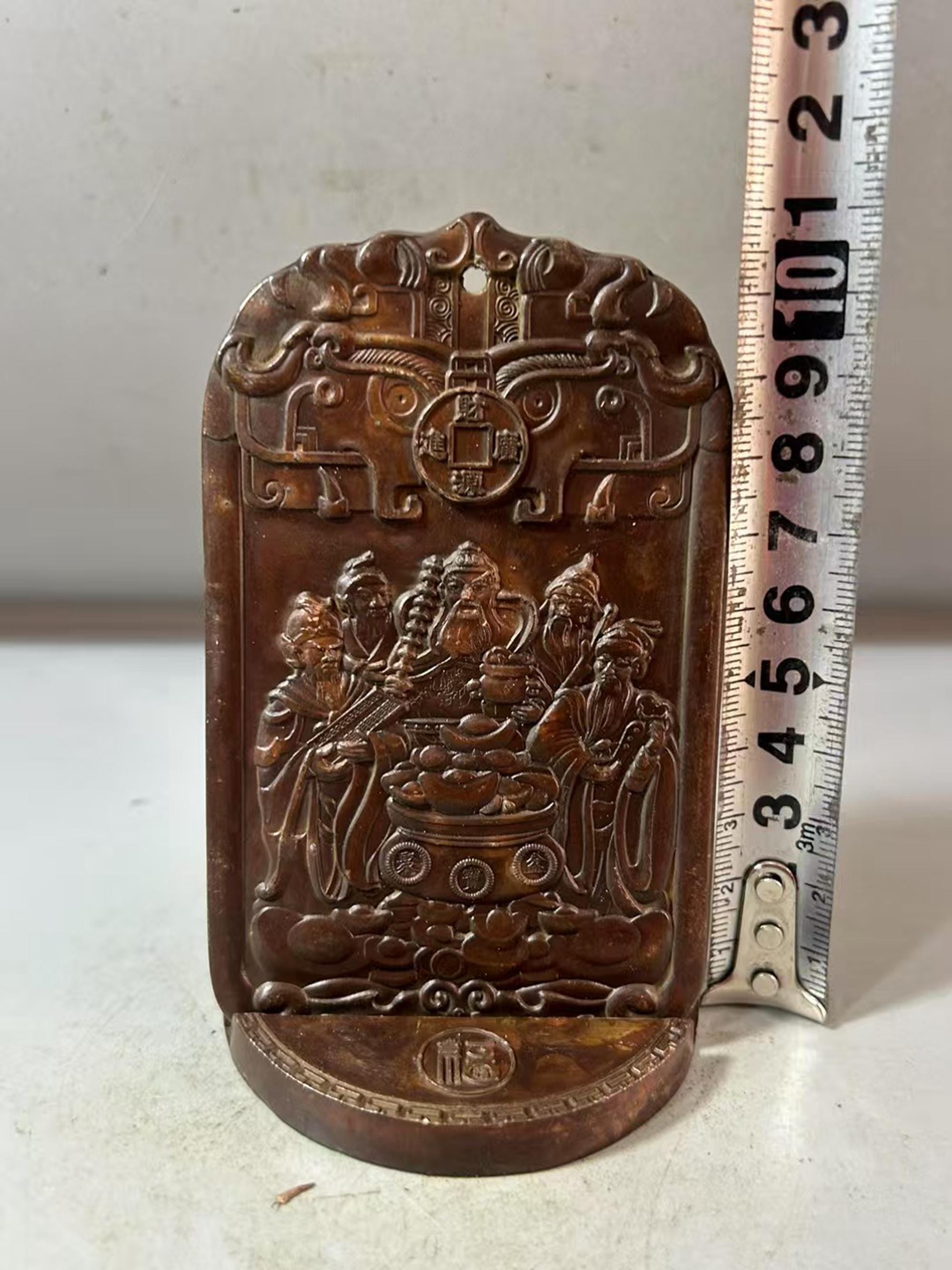 Vintage Bronze Carved Taoist God of Wealth Token Statue, Feng Shui 