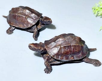 Vintage Bronze Handmade Turtle Figurine – Tea Pet Statue – Traditional Chinese Teaware Decoration – Gift for Collectors