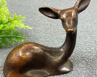 Vintage Bronze Handmade Deer Statue – Tea Pet Statue – Traditional Chinese Teaware Decoration – Gift for Collectors