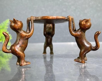 Estatua de gato de bronce hecha a mano: decoración de té chino