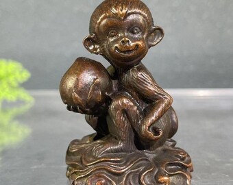 ヴィンテージブロンズハンドメイドモンキー像 - ティーペット像