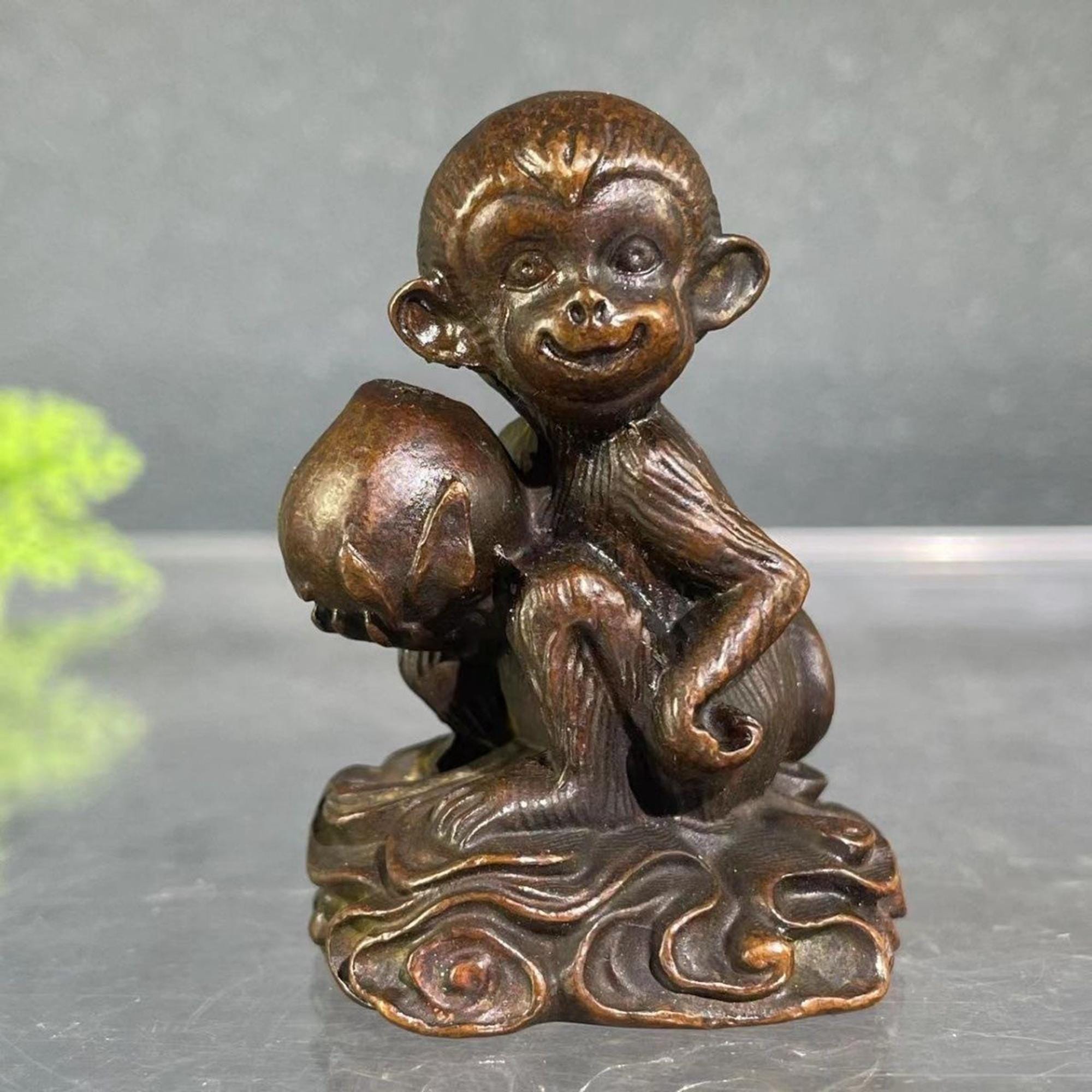 ヴィンテージブロンズハンドメイドモンキー像 - ティーペット像