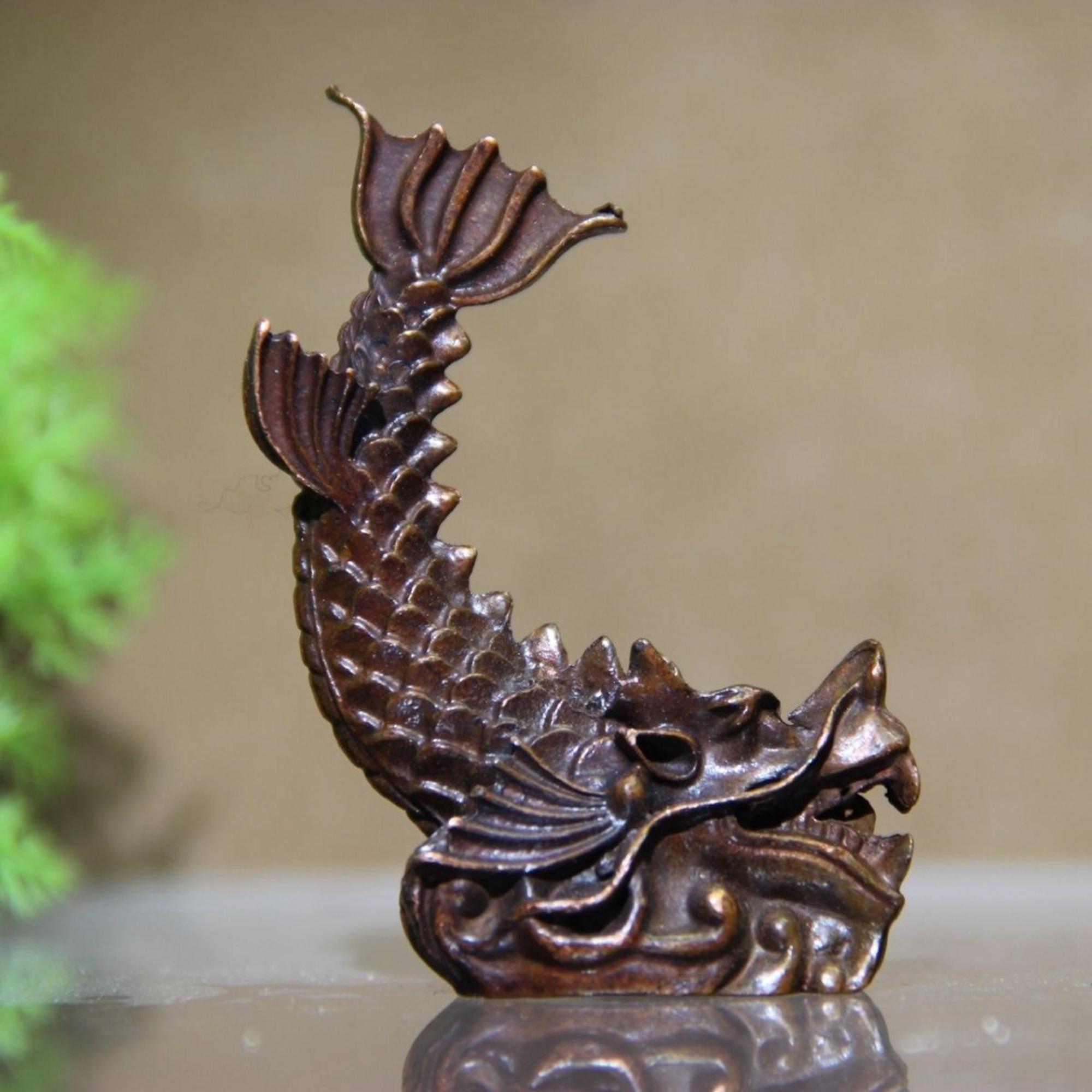 Vintage Bronze Handmade Dragon Fish Statue – Tea Pet Statue – Gift