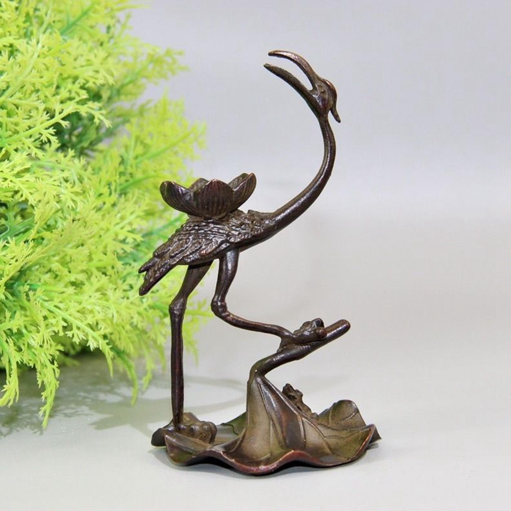 Vintage Bronze Crane Tea Pet: Handmade Chinese Incense Burner