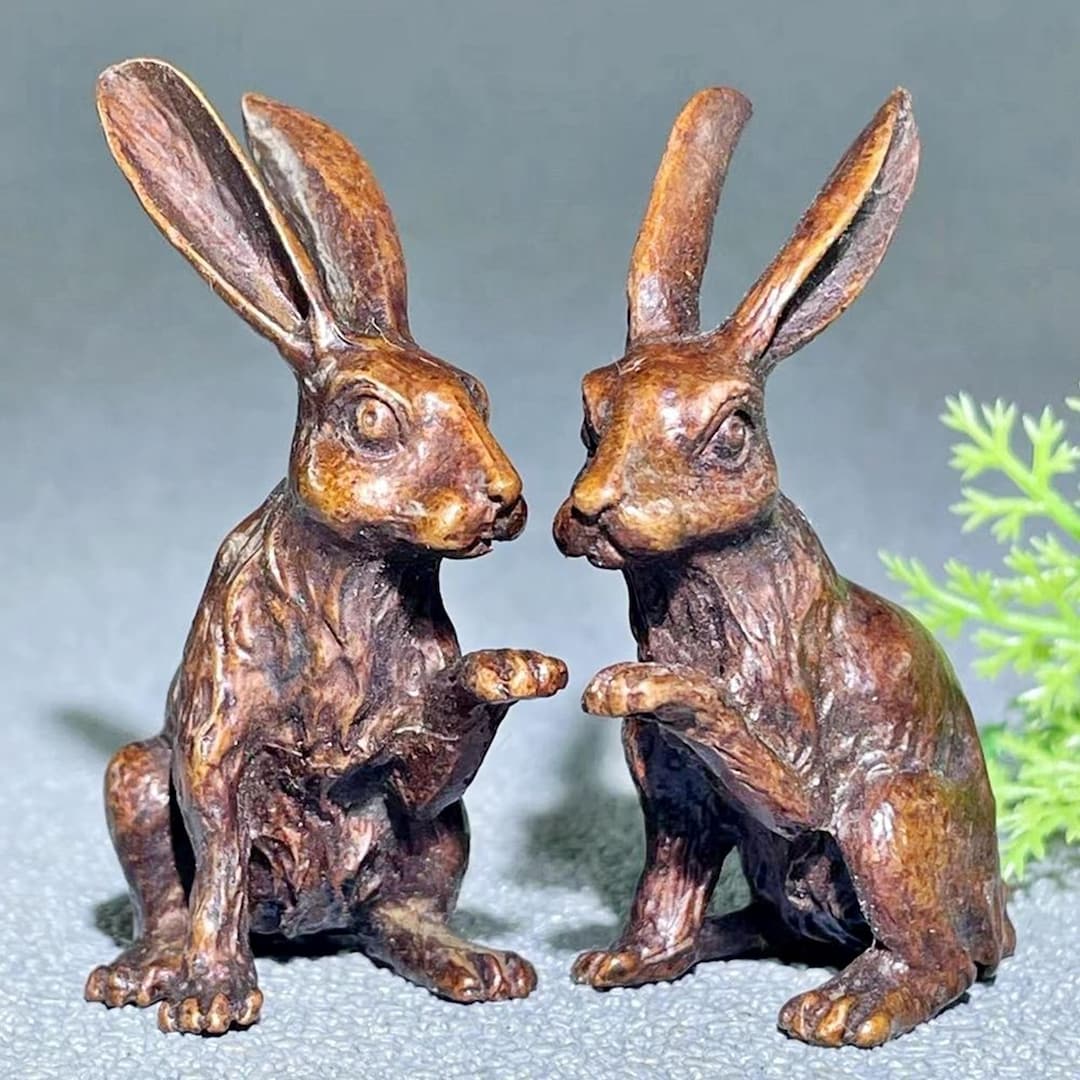 Bronze Rabbit Figurine: Handmade Chinese Tea Pet Statue - Etsy