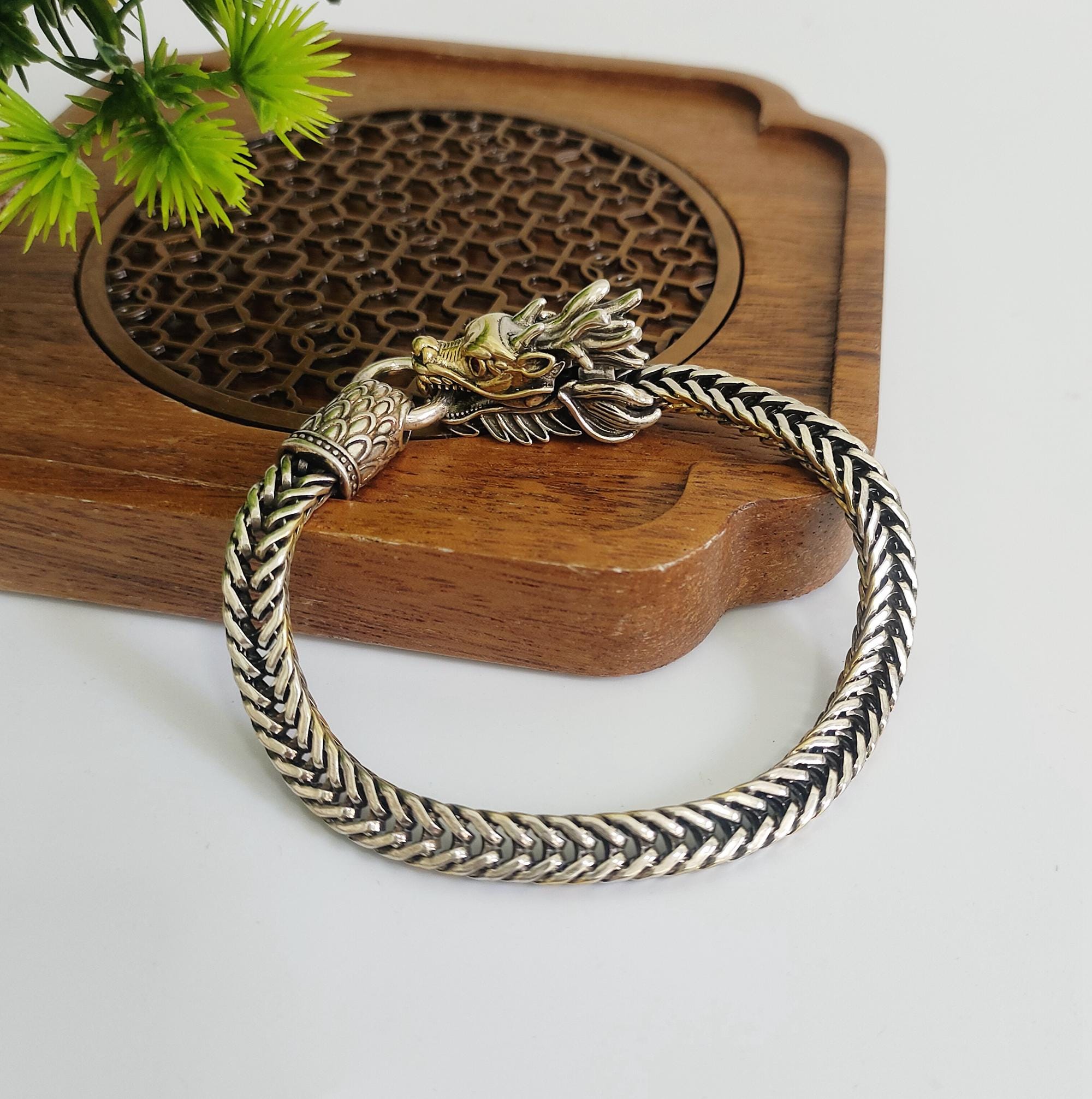 精巧な白銅彫刻の龍のブレスレット - Etsy 日本